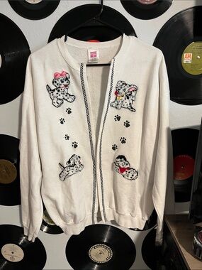 Car Show White Dalmatian Puppy Embroidered Cardigan